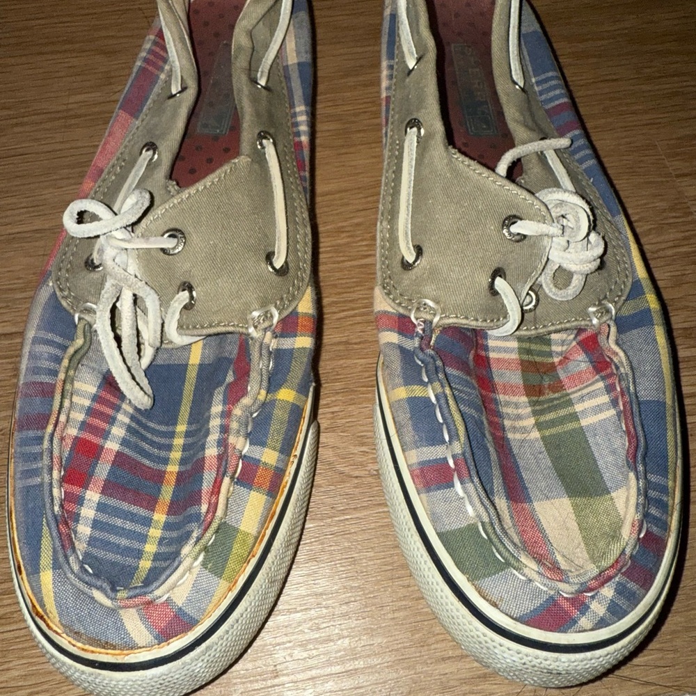 Sperry Multicolor Plaid Boat Shoes with White Laces